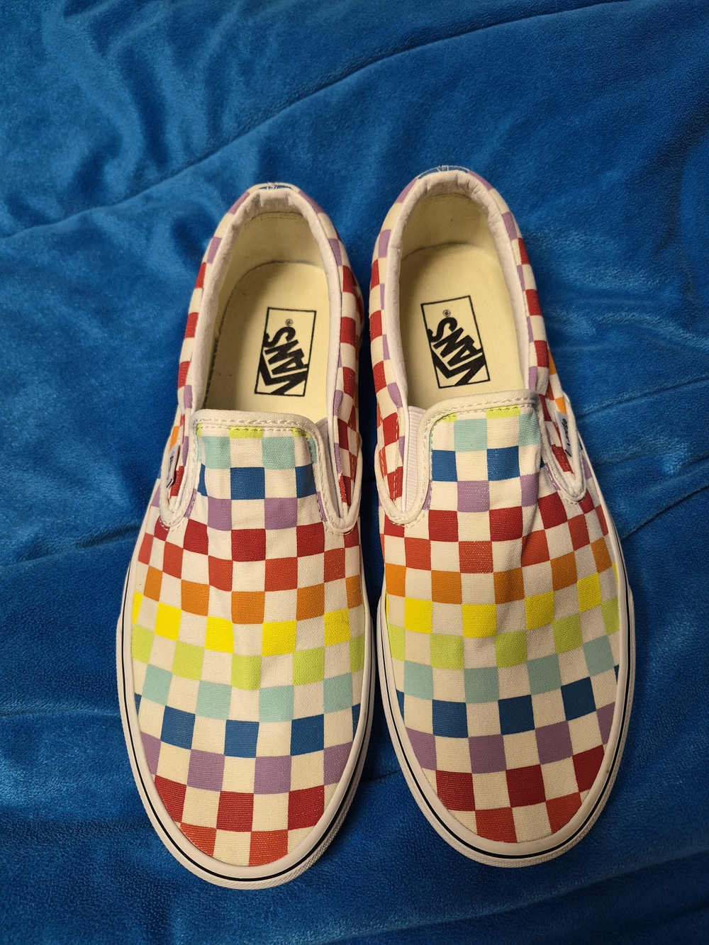 Vans Mens Classic Slip-On Rainbow Checkerboard Shoes - Multicolor